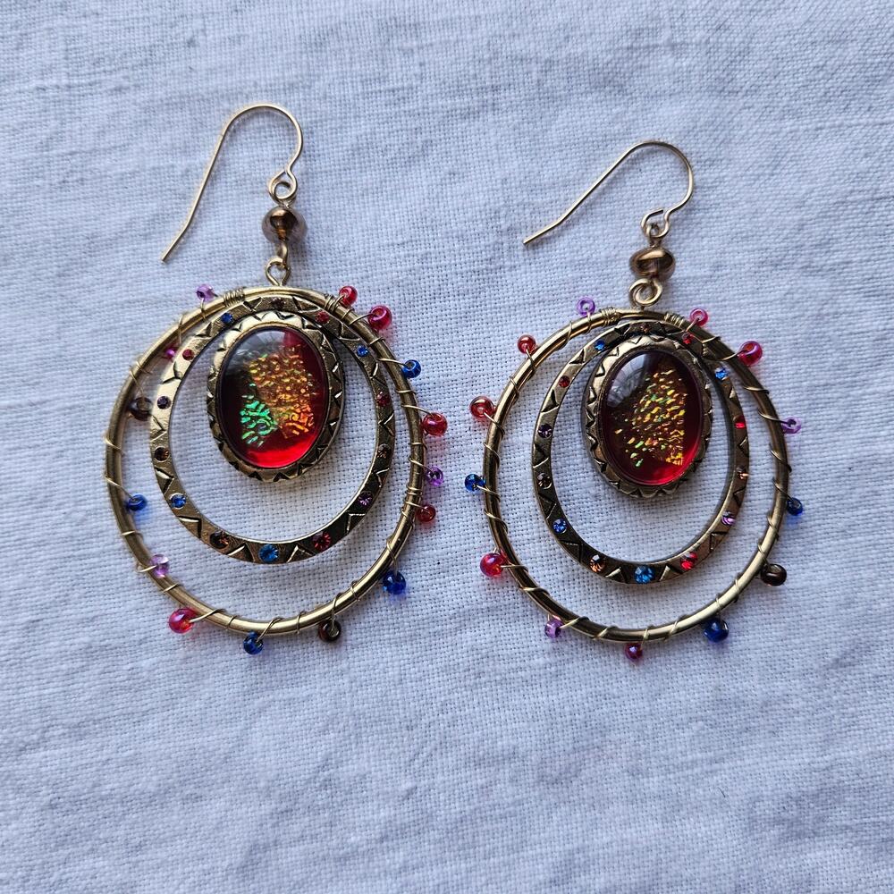 Chico's Colorful "Opal" Dangle Hoop Earrings